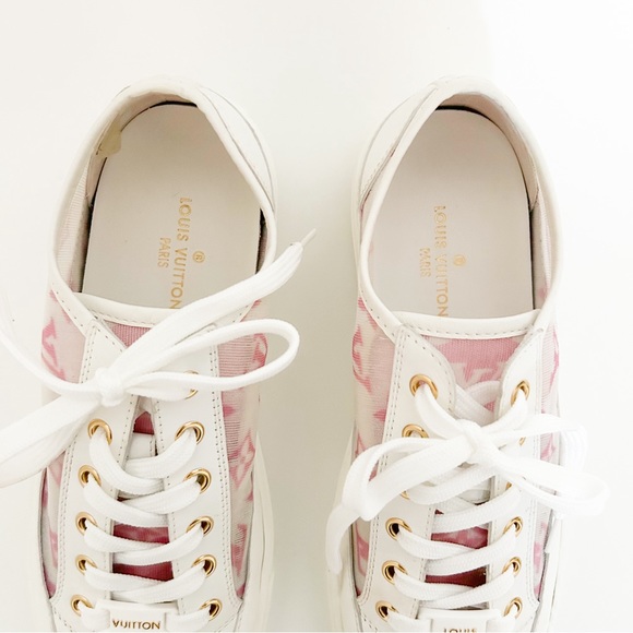 Louis Vuitton Stellar sneakers pink white LV logo monogram low top tennis shoes - Picture 5 of 12